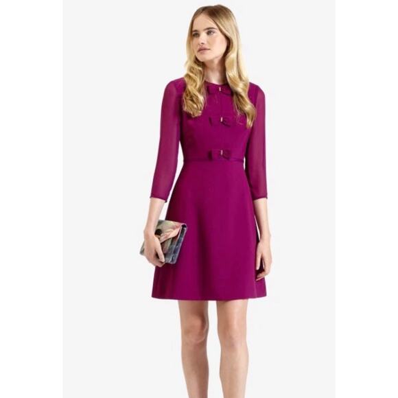 Ted Baker Dresses & Skirts - NEW Ted Baker Bow Detail Dress Sheer Sleeve Women's Purples Size 0 XS